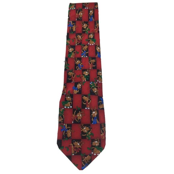 Vintage Christmas Tie Yule Tie Greetings Hallmark Reindeer 100% Silk Holiday - Picture 2 of 6